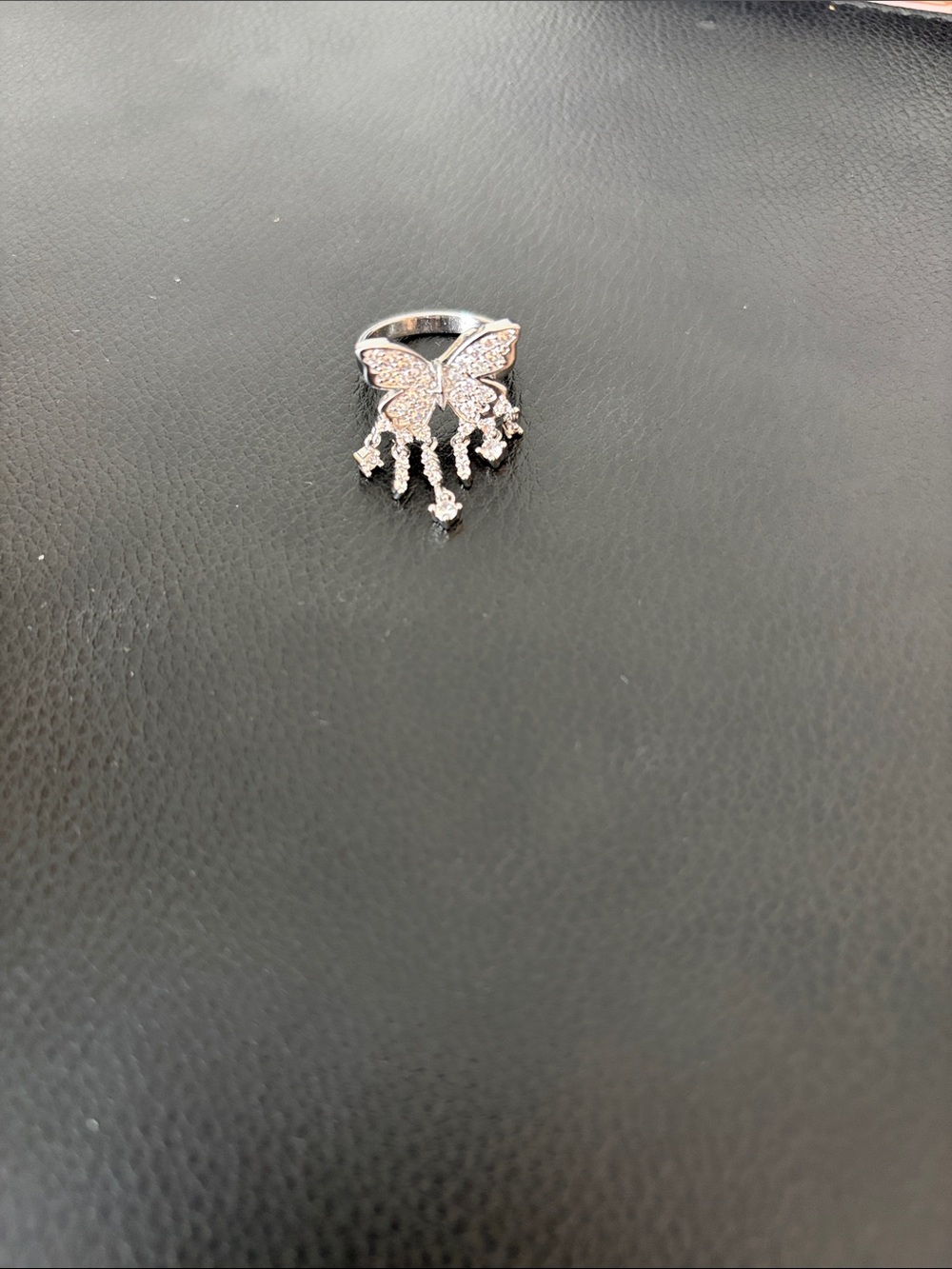 Butterfly Dangle CZ Ring in Rose Gold Tone